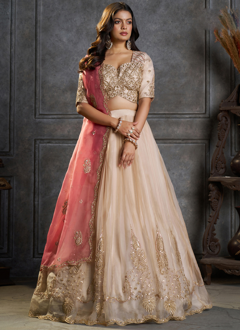 Function Wear Pure Organza Ivory Embroidered Work Lehenga Choli