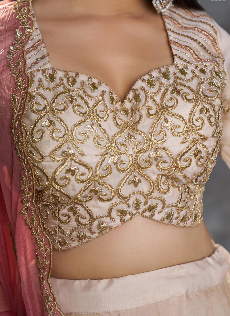 Function Wear Pure Organza Ivory Embroidered Work Lehenga Choli