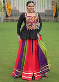 Gamthi Embroidery Work Multi Color Rayon Silk Chaniya With Peplum Top