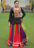 Gamthi Embroidery Work Multi Color Rayon Silk Chaniya With Peplum Top