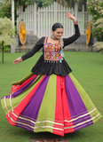 Gamthi Embroidery Work Multi Color Rayon Silk Chaniya With Peplum Top
