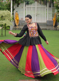 Gamthi Embroidery Work Multi Color Rayon Silk Chaniya With Peplum Top
