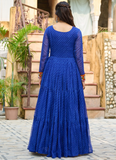 Gamthi Work Laheriya Printed Georgette Royal Blue Anarkali Style Gown