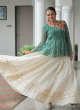 Gamthi Work Printed Green Kediya Top With Cotton Off White Lehenga