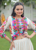 Gamthi Work Silk Off White Traditional Lehenga Choli With Jacket