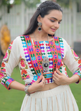 Gamthi Work Silk Off White Traditional Lehenga Choli With Jacket
