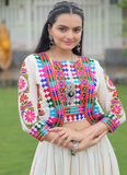 Gamthi Work Silk Off White Traditional Lehenga Choli With Jacket