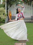 Gamthi Work Silk Off White Traditional Lehenga Choli With Jacket