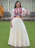Gamthi Work Silk Off White Traditional Lehenga Choli With Jacket
