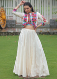 Gamthi Work Silk Off White Traditional Lehenga Choli With Jacket