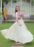 Gamthi Work Silk Off White Traditional Lehenga Choli With Jacket