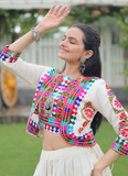 Gamthi Work Silk Off White Traditional Lehenga Choli With Jacket