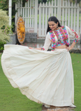 Gamthi Work Silk Off White Traditional Lehenga Choli With Jacket