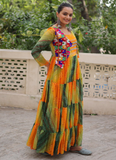 Georgette Bandhani Print Gamthi Work Multi Green Navratri Special Gown