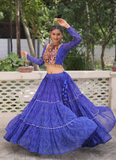 Georgette Bandhani Printed Gota Patti Royal Blue Navratri Chaniya Choli