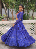 Georgette Bandhani Printed Gota Patti Royal Blue Navratri Chaniya Choli