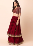 Georgette Embroidered Maroon Traditional Indian Wear Lehenga Choli