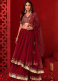 Georgette Embroidered Maroon Traditional Indian Wear Lehenga Choli