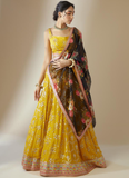 Georgette Floral Sequence Work Haldi Special Yellow Lehenga Choli