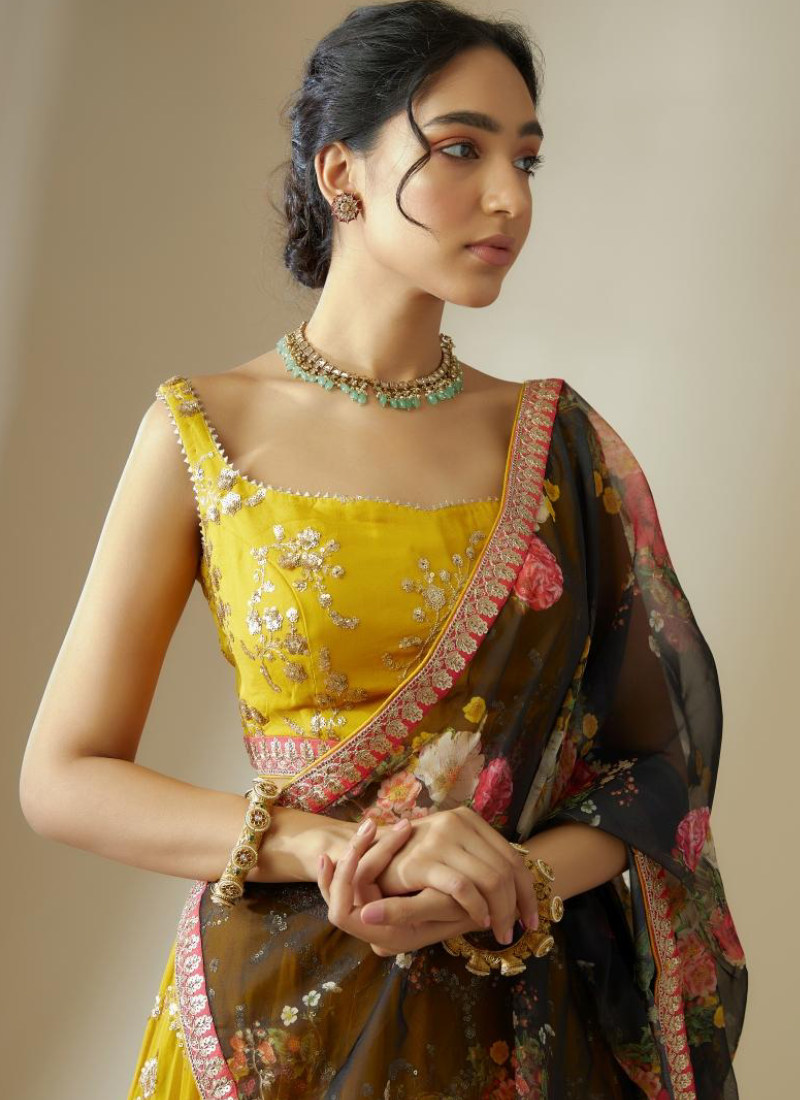 Georgette Floral Sequence Work Haldi Special Yellow Lehenga Choli