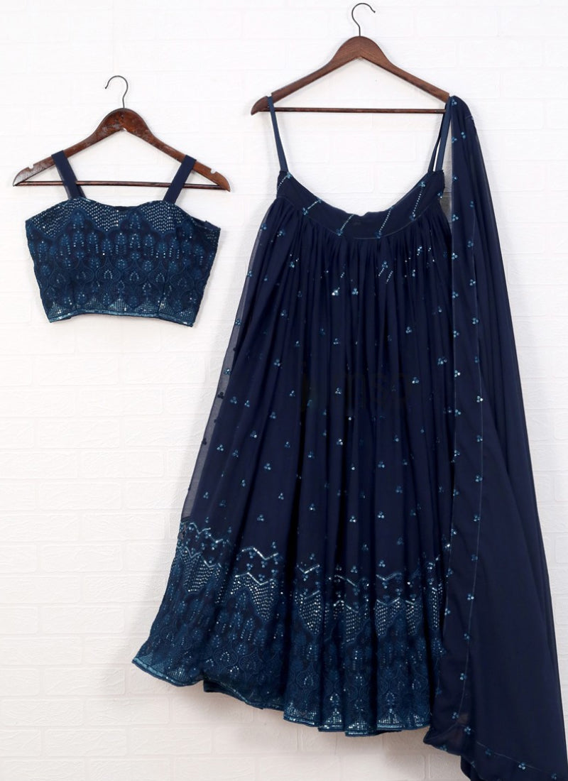  Georgette Party Wear Navy Blue Sequence Work Lehenga Choli