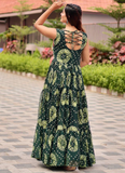 Georgette Real Mirror Gamthi Work Printed Dark Green Anarkali Gown