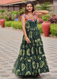 Georgette Real Mirror Gamthi Work Printed Dark Green Anarkali Gown