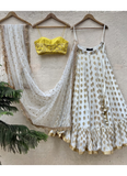 Georgette Ruffle Style Zari Weaving Work White Lehenga Choli