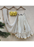Georgette Ruffle Style Zari Weaving Work White Lehenga Choli