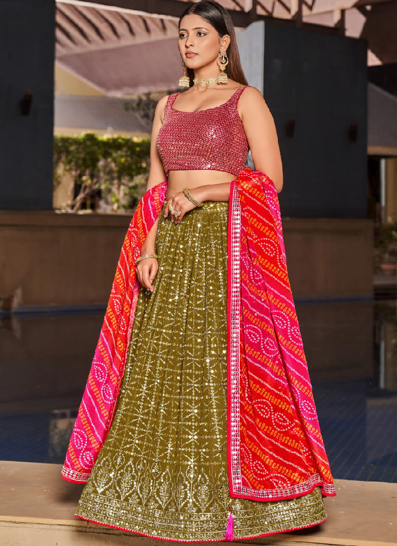 Georgette Sequence Embroidered Green Lehenga For Mehndi Function