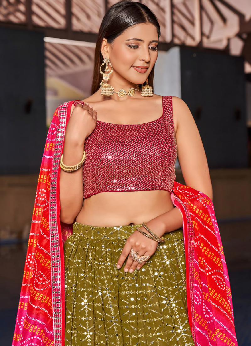 Georgette Sequence Embroidered Green Lehenga For Mehndi Function
