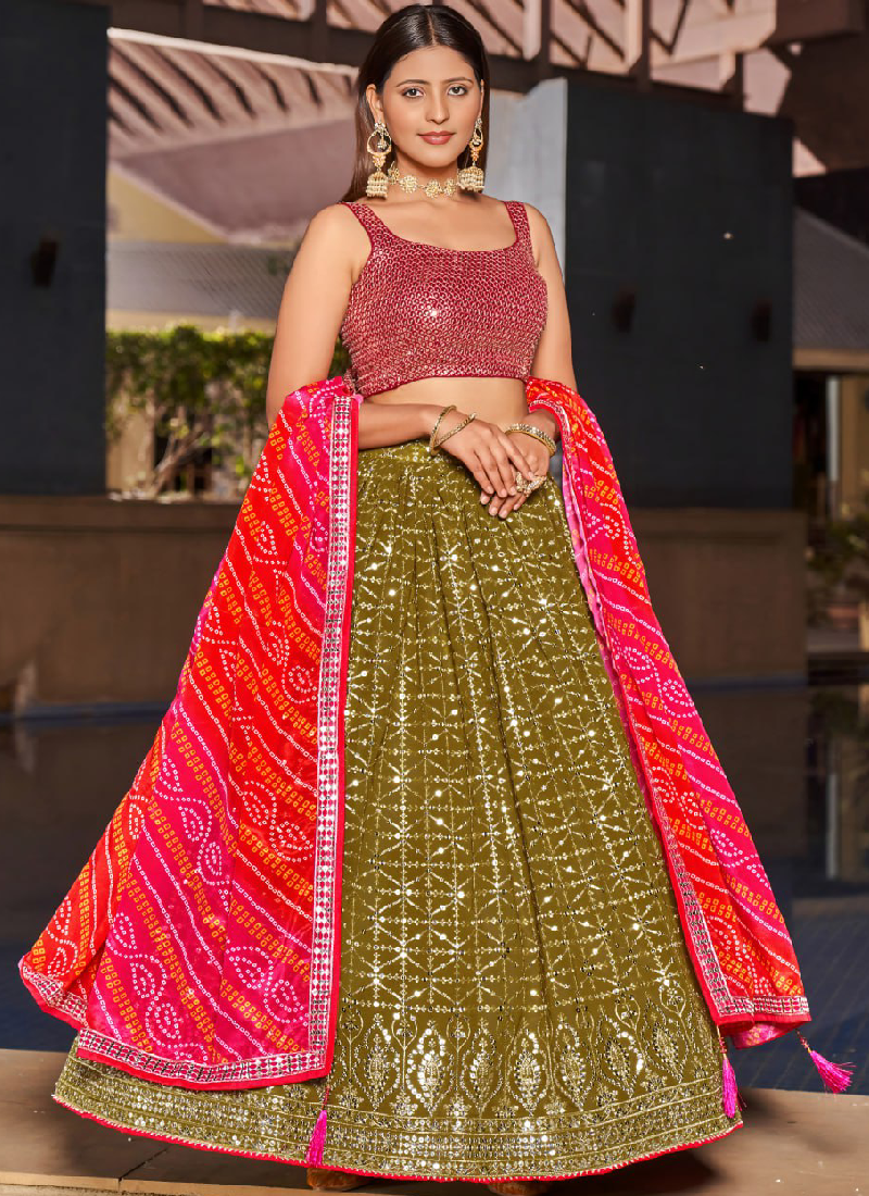 Georgette Sequence Embroidered Green Lehenga For Mehndi Function