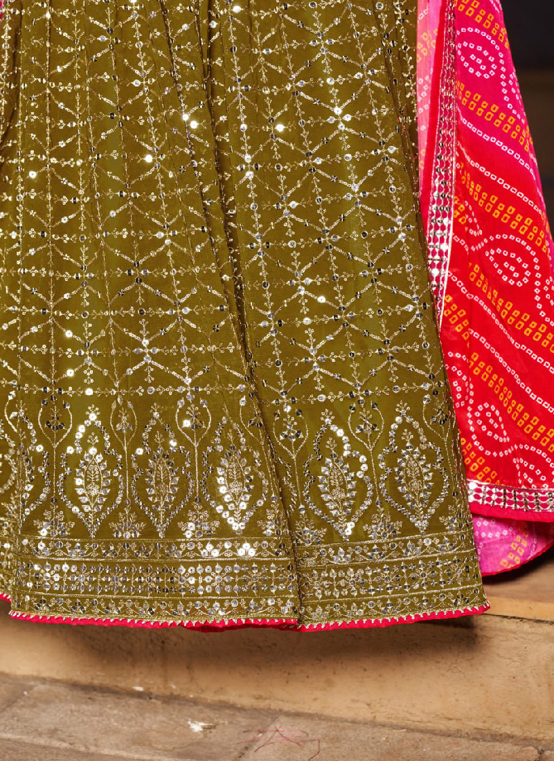 Georgette Sequence Embroidered Green Lehenga For Mehndi Function