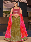 Georgette Sequence Embroidered Green Lehenga For Mehndi Function