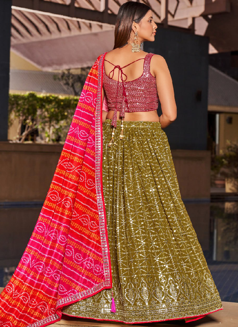 Georgette Sequence Embroidered Green Lehenga For Mehndi Function