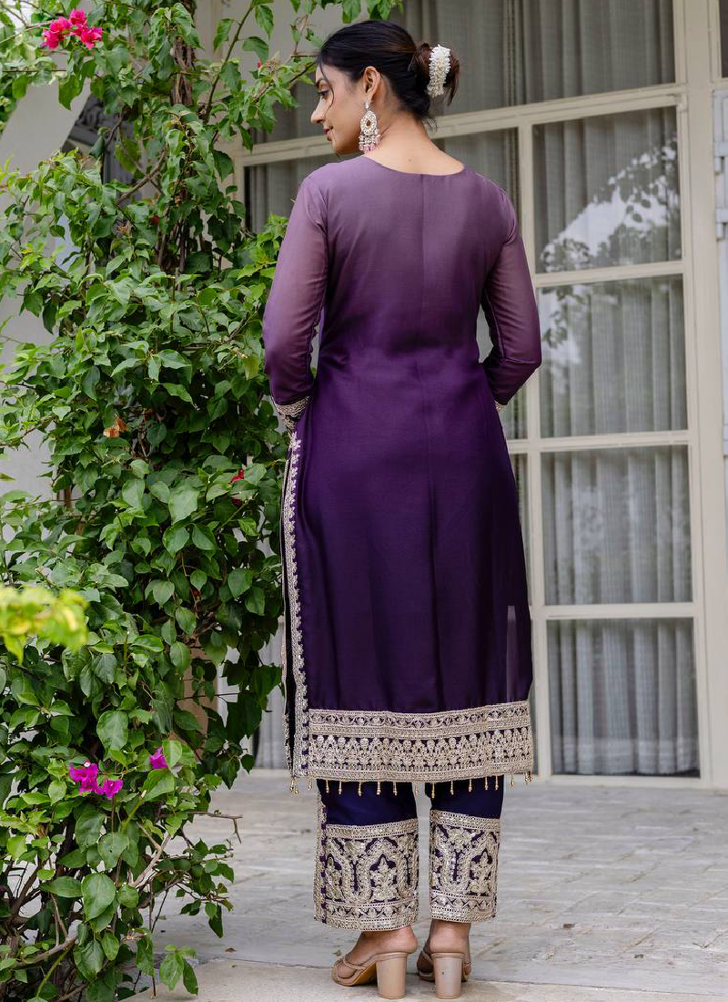 Georgette Sequence Embroidered Purple Salwar Kameez With Dupatta