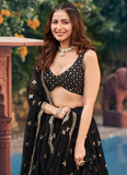 Georgette Sequence Embroidered Reception Wear Black Lehenga Choli