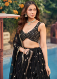 Georgette Sequence Embroidered Reception Wear Black Lehenga Choli