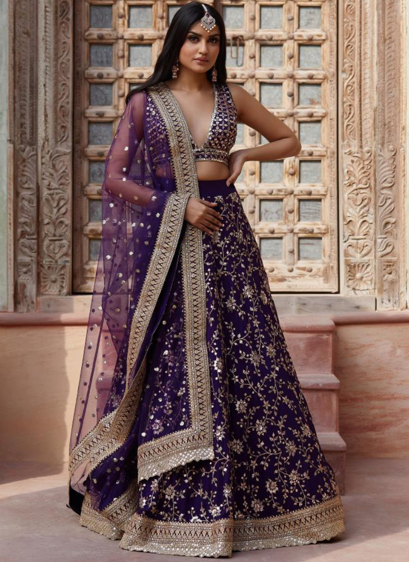 Georgette Sequence Embroidered Work Party Wear Purple Lehenga Choli