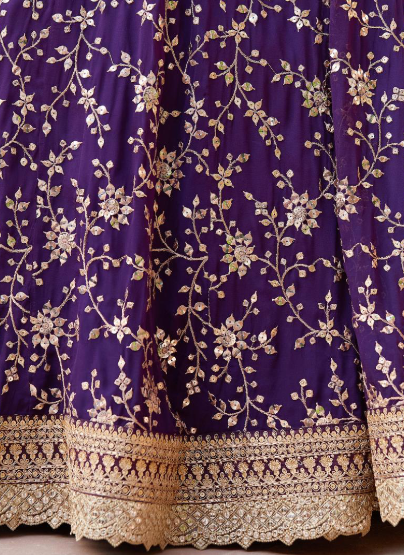 Georgette Sequence Embroidered Work Party Wear Purple Lehenga Choli