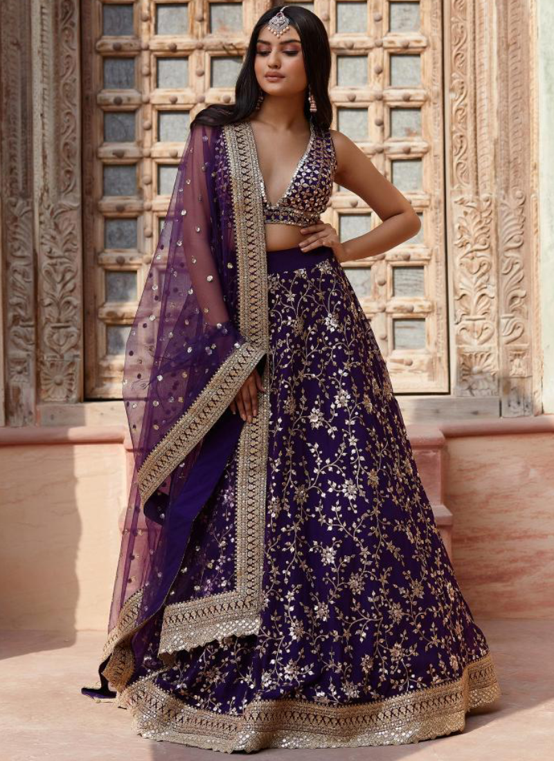 Georgette Sequence Embroidered Work Party Wear Purple Lehenga Choli
