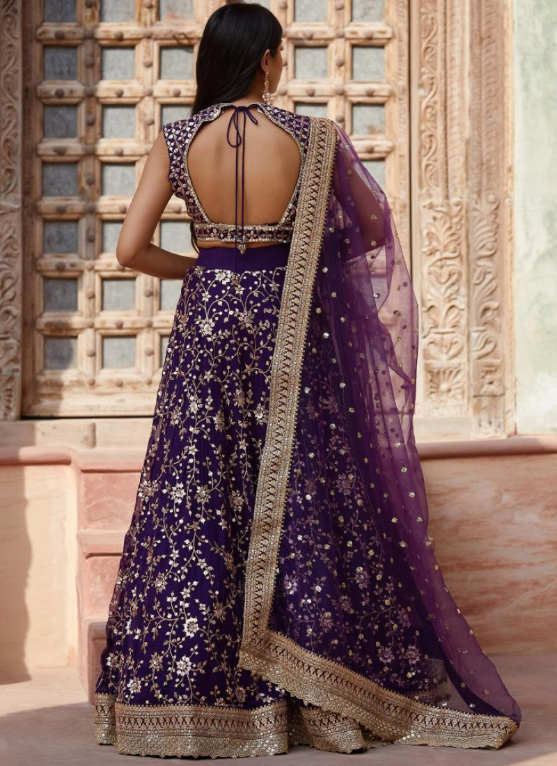 Georgette Sequence Embroidered Work Party Wear Purple Lehenga Choli