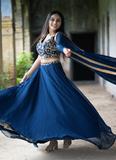 Georgette Sequence Work Navy Blue Umbrella Lehenga Choli For Party