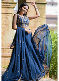 Georgette Sequence Work Navy Blue Umbrella Lehenga Choli For Party