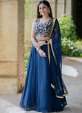 Georgette Sequence Work Navy Blue Umbrella Lehenga Choli For Party