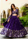 Georgette Sequence Work Purple Function Wear Lehenga Choli With Dupatta
