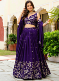 Georgette Sequence Work Purple Function Wear Lehenga Choli With Dupatta