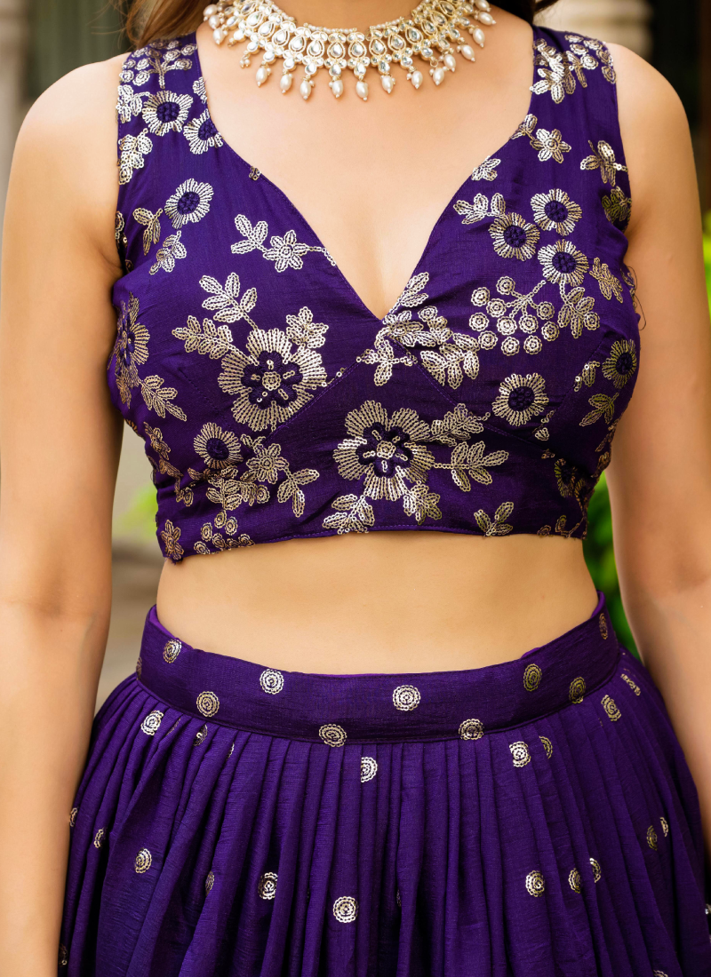 Georgette Sequence Work Purple Function Wear Lehenga Choli With Dupatta