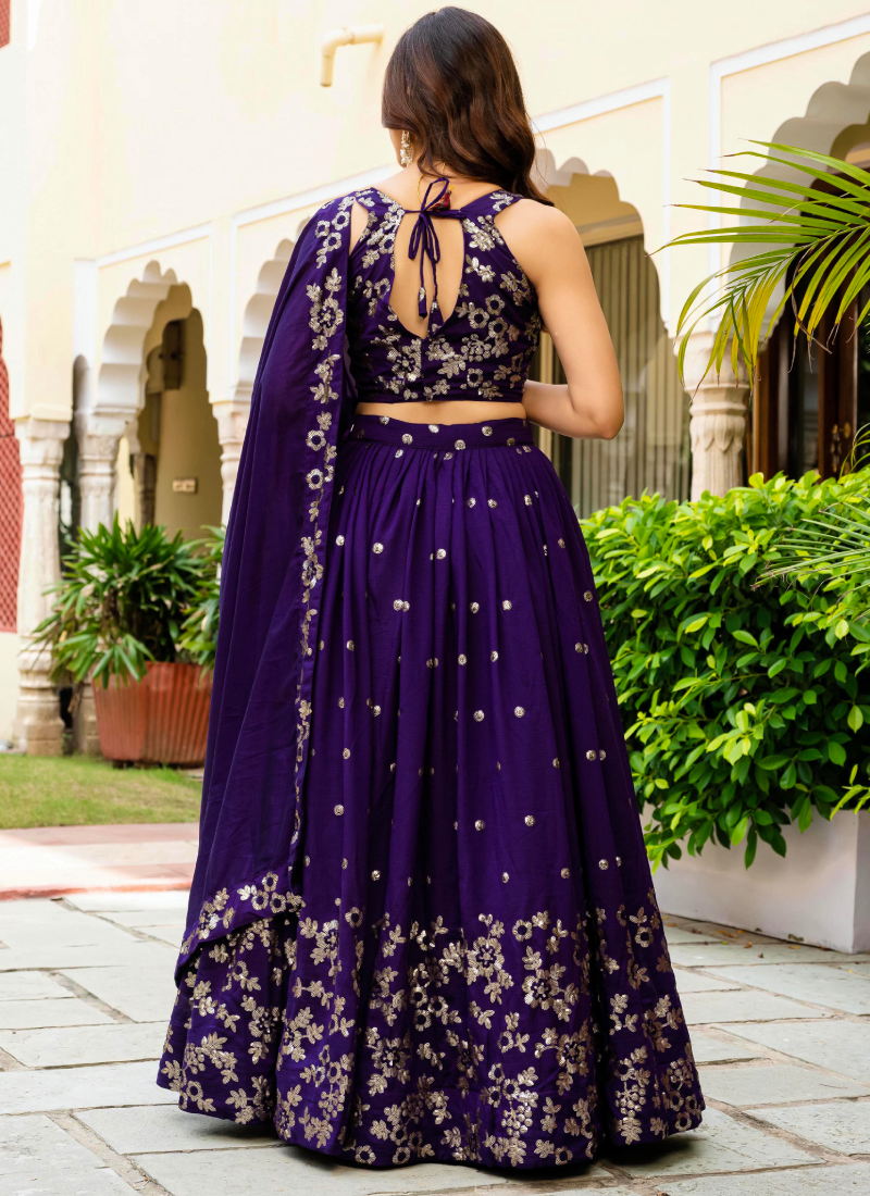 Georgette Sequence Work Purple Function Wear Lehenga Choli With Dupatta