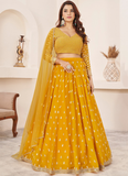 Georgette Thread Embroidery Work Yellow Haldi Lehenga Choli